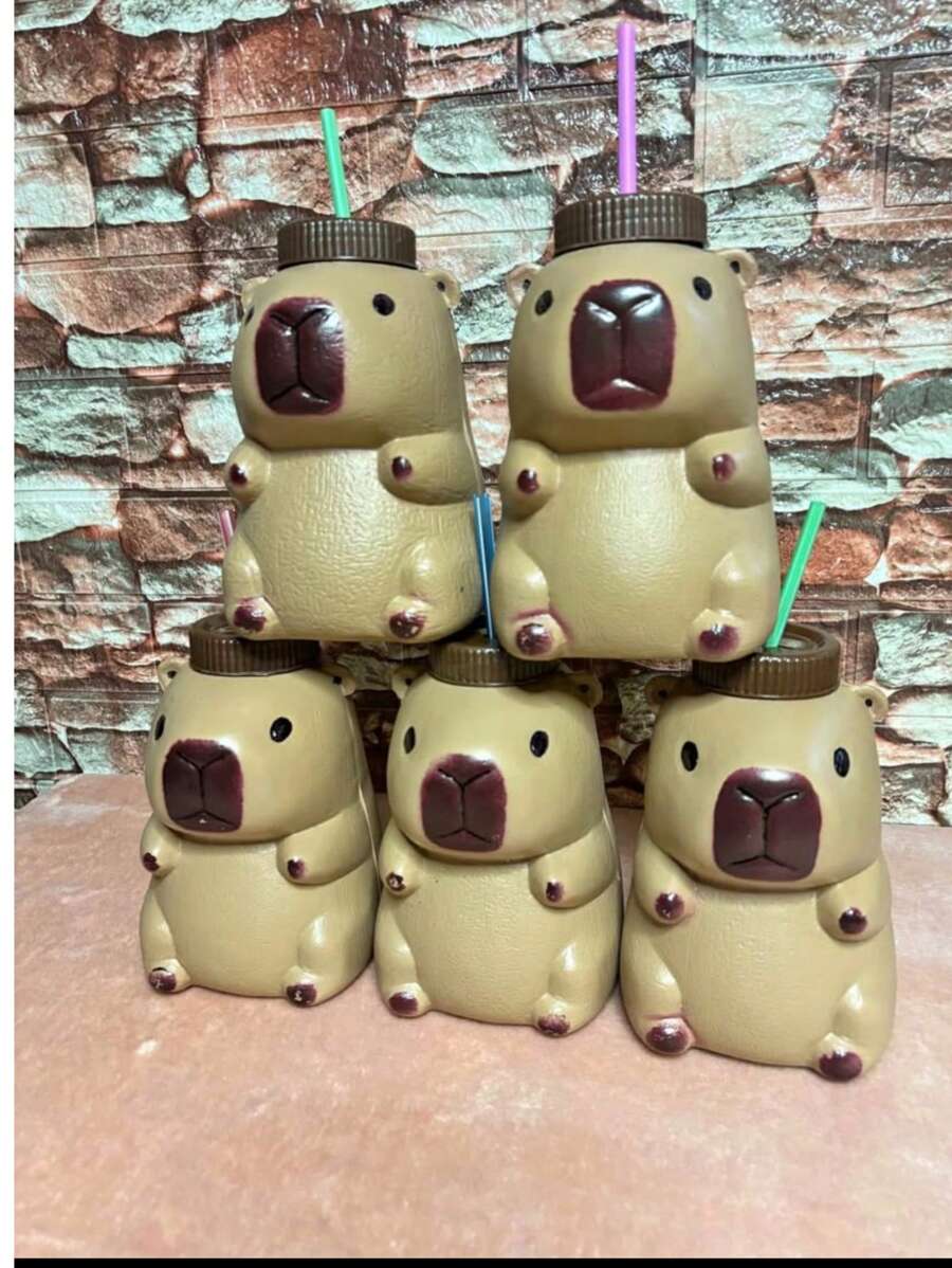 Capibara vaso botella con popote y aroma - Marrón - Ver 1