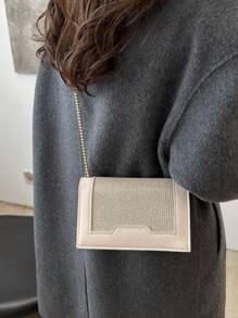 2025 Autumn Fashion Small Square Bag, New Korean Version Simple Stylish Handbag Shoulder Bag With Shiny Chain