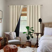 Beige Full Blackout Curtains With Thermal Insulation Liner Curtains 84 Inches Long,Rod Pocket And Back Tab Double Layer Room Darkening Window Curtain For Bedroom(52 X 84 Inch, 2 Panels) - 米色 - 查看 3