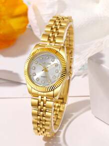 Chance 2pcs Fashionable And Business Quartz Women's Watches, Paired With Bow And Rhinestone Jewelry Bracelet Set, Suitable For Festivals, Parties, Weddings, And Daily Wear, Making It The Best Gift For Women.