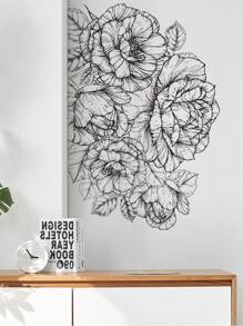 1pc Home Decorations Black Flower Wall Sticker, Modern Floral Pattern Wall Decal For Home,Stickers,Wall Decal,Vinyl Decal For Home Decorations, Wall Decoration Items Refresh Your Home