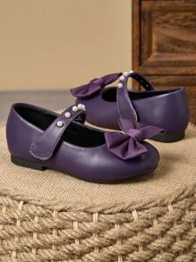 1 paio di scarpe eleganti in pelle verniciata viola per bambine, con punta tonda, strass decorativi a forma di farfalla, suola morbida, adatte per occasioni formali, scarpe da principessa alla moda per l'uniforme scolastica