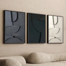 三联无框帆布海报，抽象艺术，北欧风格几何图案，墙面装饰画，适用于卧室、客厅、厨房、走廊墙面装饰，现代理想家居墙面装饰礼品，可选配画框 - 彩色 - 查看 4