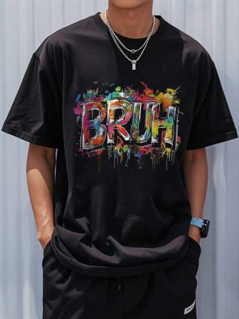 Teen Boy Loose Plus Size Casual Simple Slogan Pattern Printed Round Neck Short Sleeve T-Shirt Joker Leisure Sports Youth Summer Coat,T Shirts