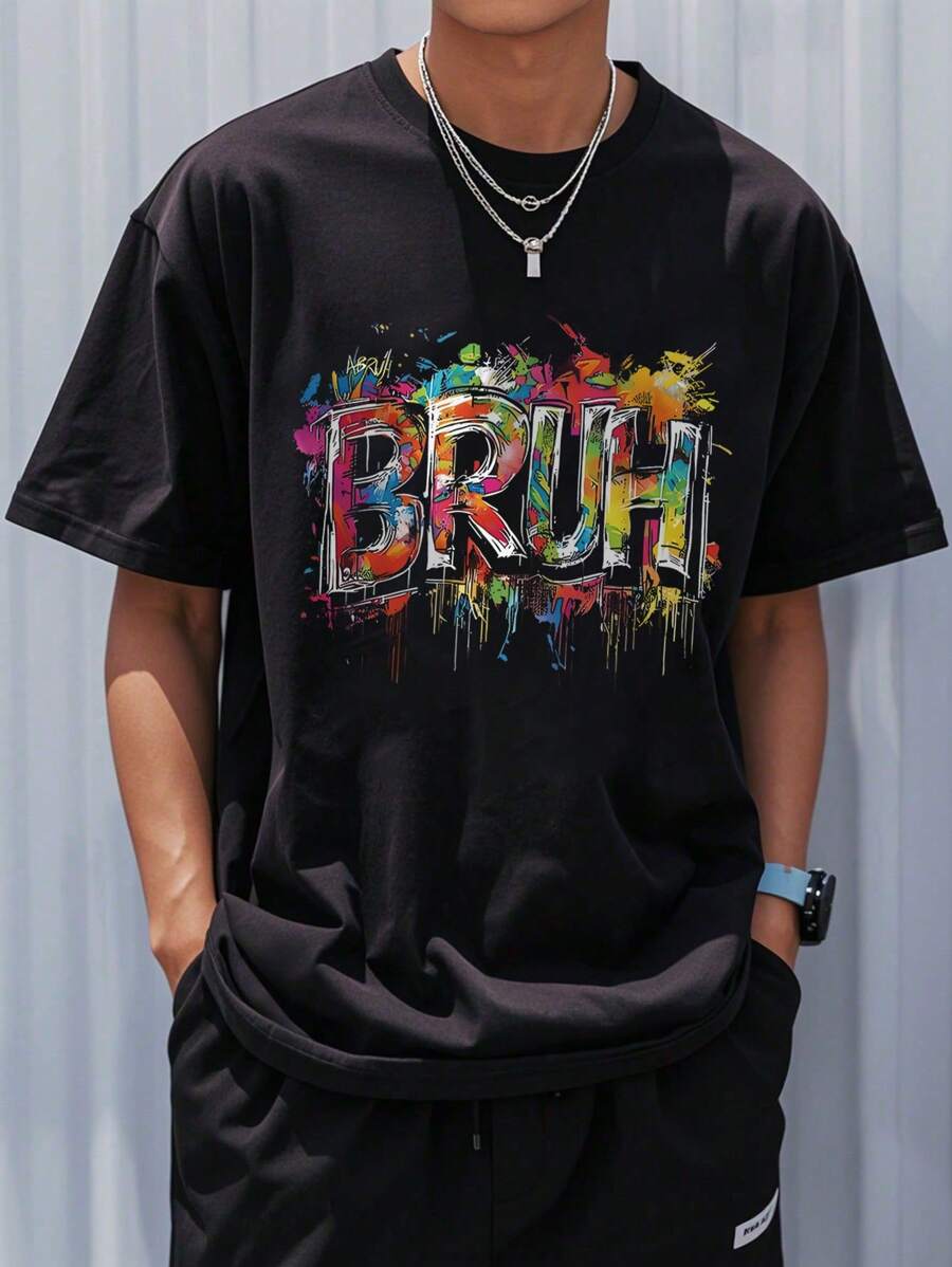 Teen Boy Loose Plus Size Casual Simple Slogan Pattern Printed Round Neck Short Sleeve T-Shirt Joker Leisure Sports Youth Summer Coat,T Shirts