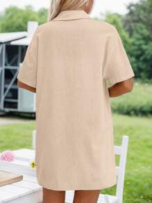 SANOPY Two Piece Set For Women Dressy Casual,Women's Button Up Short Sleeve Shirt Top High Waist Stretch Shorts Two Piece Set - 米色 - 查看 2