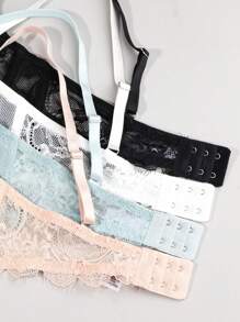 4件套优雅蕾丝文胸套装蕾丝低腰三角裤内衣套装无胸垫无钢圈 - 彩色 - 查看 4