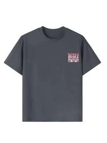Tween Girls' Casual Funny Print Round Neck Short Sleeve T-Shirt, Summer Top - Dark Grey - View 6