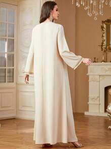 Elegant Long Dress With Arabic Embroidery And Beading, Minimalist Design - Apricot - View 3