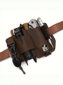 EDC Tool Pouch, Outdoor Camping Faux Leather Case, Multi-Purpose Small Backpack, Knife, Flashlight, Faux Leather Waist Holst - Multicolor - View 7