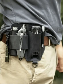 EDC Tool Pouch, Outdoor Camping Faux Leather Case, Multi-Purpose Small Backpack, Knife, Flashlight, Faux Leather Waist Holst - Multicolor - View 2