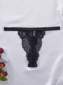 2pcs/Set Romantic Lace Deep V-Neck Halter Top And Wireless Deep V-Neck Bra Set, Featuring Semi-Sheer Nylon & Elastic Fiber, Hand Wash - No Padding - Black - View 7