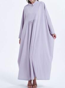 Women Solid Color Batwing Sleeve Loose Arabic Style Long Dress,Modest - Purple - View 5