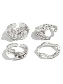 4 件套男士褶皱金属朋克风格戒指