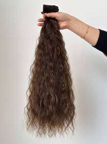 7pcs Clip-In Hair Extensions, Light Brown, 22 Inches Long, Natural Wavy Curly, Heat Resistant Synthetic Fiber, Suitable For Women, Girls, Party And Daily Use - Light Brown - View 4