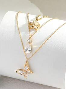 3 件套优雅奢华魅力时尚锆石五瓣花、水滴、心、星星、月亮、蝴蝶和蝴蝶结设计项链吊坠，是送给女性、女朋友、最好的朋友、妈妈、老师、毕业典礼的理想礼物 - 彩色 - 查看 7