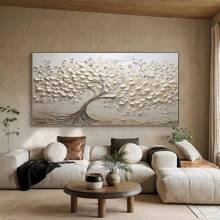Tranh in nghệ thuật trừu tượng cây cối 2D hiện đại, nghệ thuật tối giản cây nâu, trang trí tường phong cảnh đương đại không có khung cho phòng khách, phòng ngủ, nhà bếp, không có khung - Màu be - Xem 5