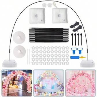 1 set Arche de ballons, comprend 15 pièces de tiges en fibre de verre, une base en plastique, des pinces à ballons et une aiguille gonflante - Décoration de fête polyvalente pour anniversaire, mariage, Noël, Halloween et Thanksgiving - Sans plumes, sans électricité requise