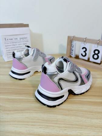 1 Pair Kids Double Mesh & Microfiber Hook And Loop Closure Sports Shoes, Soft Sole Non-Slip Fashionable & Versatile, Suitable For Indoor And Outdoor Activities In Spring And Autumn