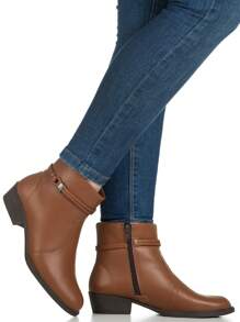 GiGiL Women's Ankle Boots Metal Strap Low Heel Round Toe Casual Classic Elegant Comfortable Fashion - Lạc đà - Xem 2