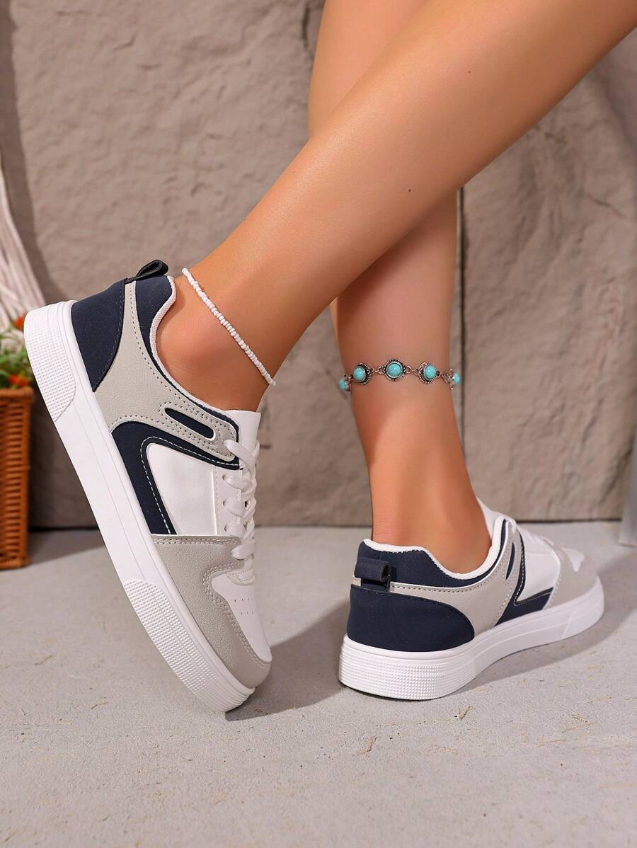 Plus Size Women White Sneakers, 2025 Spring New Roman Style Fashion Flat Non-Slip - Black - View 1