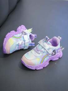 1 par de zapatos deportivos rosa suaves, ligeros y de malla para niñas, nuevo estilo de princesa de dibujos animados, zapatos deportivos casuales de moda para primavera/otoño