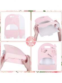 2pcs Craft Paper Gift Bags For Bouquet, Pink Bouquet Bags, Flower Box With Handle,3D Butterfly Rectangle Floral Wrap Packing Basket,Gift Paper Bags, Florist Bags For Birthday, Graduation,Mother's Day,Wedding Party Gift Decor - 2Pcs - View 5