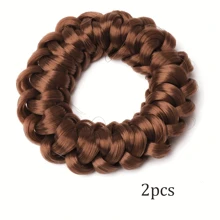 2pcs Retro Style Braided Elastic Hair Buns - Made Of Polyester And Spandex Blend, Multi-Color, Hair Accessories For Women With Short Hair, Perfect For High Buns, Suitable For Casual Daily And Travel Wear