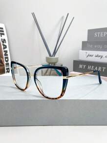 Novos Óculos de Moda Vintage com Lentes Planas Bicolores Estilo Olho de Gato Minimalista de Metal, Adequados para Mulheres, Homens, Uso Diário, Festa, Estilo de Rua, Casual ao Ar Livre, Personalizado