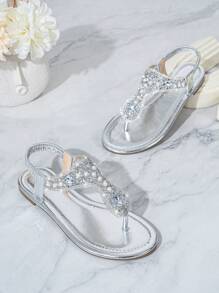 Women's Fashion Sequin Flat Sandals, Lightweight Comfortable Minimalist Open Toe Casual Outdoor Beach Flat Sandals For Spring/Summer - Silver - View 3