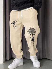Pantalones  Deportivos  Para Hombre Con araña Impresas Y Cintura Con Cordón