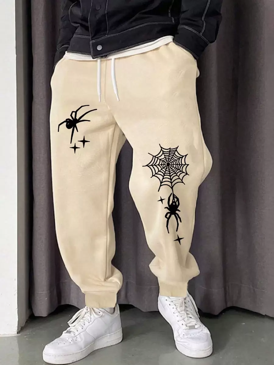 Pantalones  Deportivos  Para Hombre Con araña Impresas Y Cintura Con Cordón