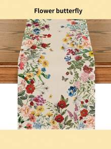 1pc Vintage Wild Flowers & Butterfly Daisy Spring Tablecloth, Seasonal Summer Floral Kitchen Dining Table Decor For Home Parties, Large Size 33x183cm