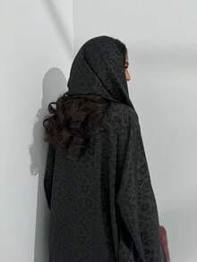 Bộ 2 món, phong cách tối giản, một cỡ, họa tiết da báo đen mờ, áo choàng dài màu trơn dành cho nữ kèm khăn choàng, kiểu dáng thanh lịch, thích hợp mặc hàng ngày và đi nghỉ mát mùa xuân. - màu đen - Xem 4