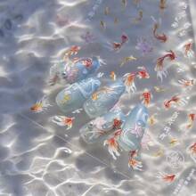 1 件锦鲤莲花金鱼夏日海滩海鲤红鱼多彩海豚美人鱼软浮雕指甲贴纸美甲贴花 1 件