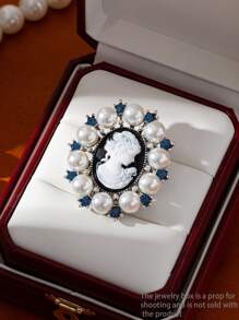 1pc Alloy Pearl Inlaid Lady Head Brooch, Minimalist European French Royal Style Unique Clothes Accessory Lapel Pin - Multicolor - View 10