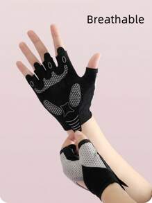 1 双骑行/健身手套，男女通用举重露指透气防滑减震手套