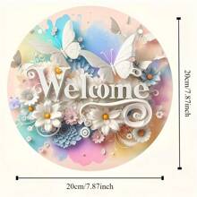 2pcs Yard Decoration Butterfly Welcome Wooden Sign, Home Decor Butterfly Round Signage For Spring/Summer, Decorative Door, Window, Outdoor Entrance, Landmark Decor