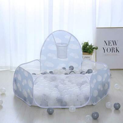 1 件可折叠儿童球池帐篷球坑（无球）灰色/粉色云朵图案易清洁耐用亲子互动儿童礼物