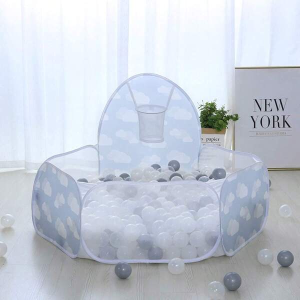 1 pieza Tienda de juegos con piscina de bolas plegable para niños (sin bolas) en diseño nube gris/rosa, fácil de limpiar, duradera, para interacción entre padres e hijos, regalo para niños