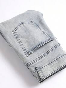 Men's Stretchy Skinny Jeans, Casual Solid Color With Ripped Distressed Design, Slim Fit Pants - Baby Blue - View 5