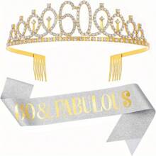 2 Pcs Wonderful Birthday Party Bag - Metal Rhinestone Headpiece And Silver Belt Ribbon Set, Suitable For Women Aged 30, 40, 50, 60, 70, 80 Celebrations - General Occasions - Bridal Showers, Weddings, Anniversary Decorations - No Electricity Required - Suitable For Women Aged 18+ - Gold - View 14