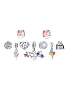 Heart Hollow Beaded Couples Pendant Set, Luggage Set, Lollipop Balloon Charm, Cake Bead Strawberry Glitter Resin Spacer Beads DIY Valentine's Day Bracelet Decoration Accessories