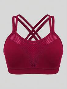 1pc Seamless Breathable Wireless Lace Supportive Adjustable Lift Yoga Sleep Wireless Bra For Plus Size Women - Burgundy - View 4
