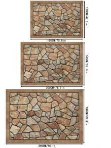 Velvet Non-Slip, Water-Resistant Flock Carpet, Suitable For Campers, Machine Washable Bohemian Patio Mat, Suitable For Living Room, Sunroom And Hard Wood Floor Decoration, Large Area Patio Garden Carpet With Stone Pattern