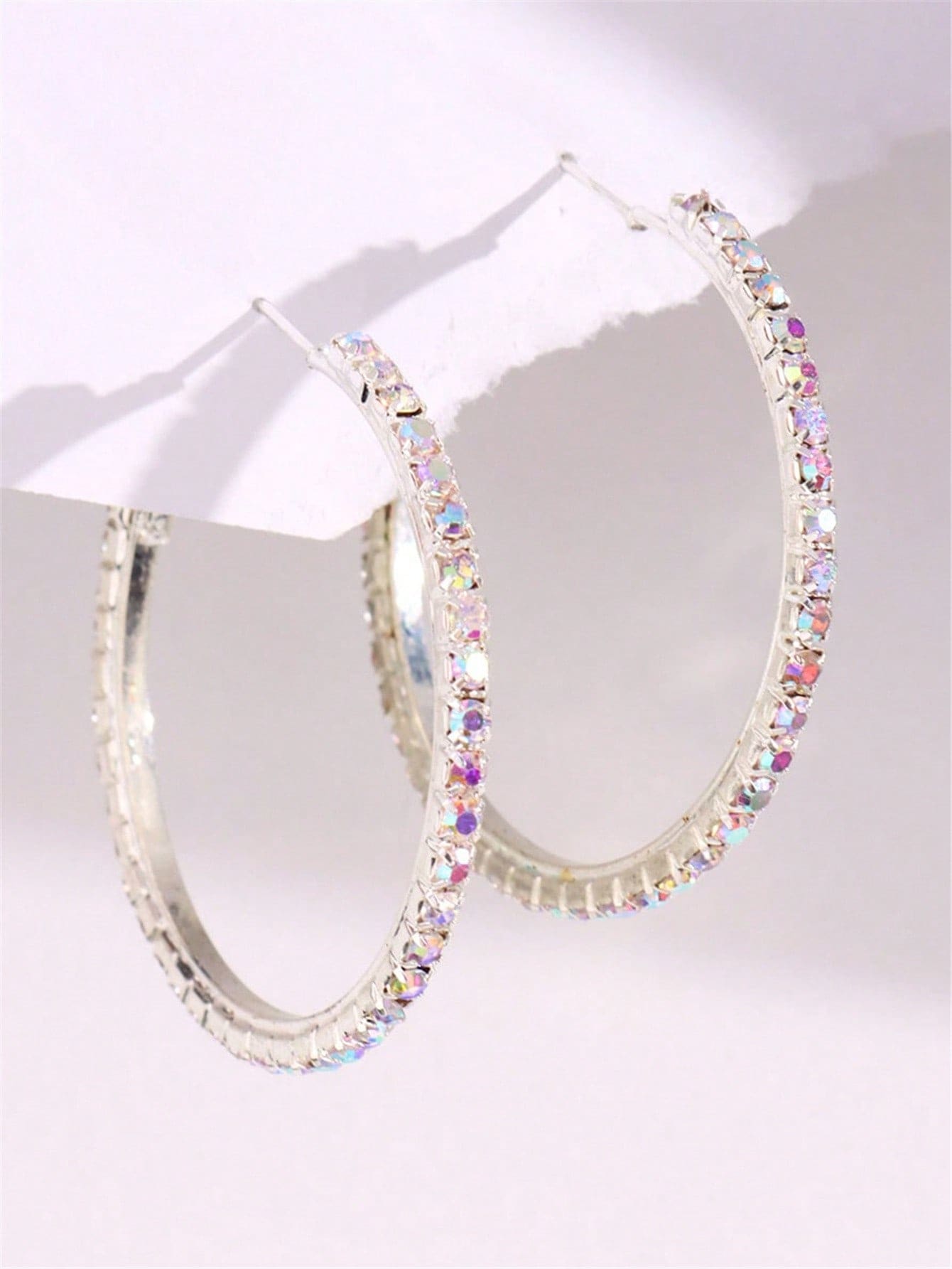 1 Pair Silver Rhinestone Earrings, Suitable For Daily Wear