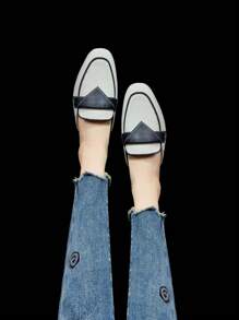 Mengshangli 女士平底拖鞋，时尚一脚蹬方头乐福鞋