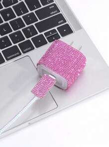 5pcs/Set Rhinestone Decor Charger Cover And Data Cable Protector Set, Charging Adapter Cover Compatible With Apple 18W/20W Fast Charger, Compatible With Iphone 16/15 Series Charger Protector