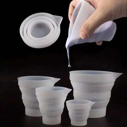 Foldable Silicone Measuring Cups, 50ml & 100ml & 250ml & 500ml Mixed, For Epoxy Mold, Glassware, And Paint Making