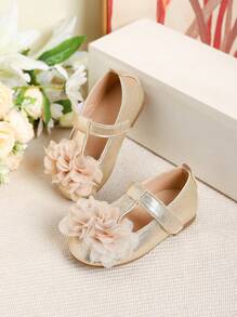 Sepatu Flat Anak Perempuan Bermotif Bunga Lucu dengan Sol Lembut, Cocok untuk Musim Gugur/Musim Dingin - Emas - View 1